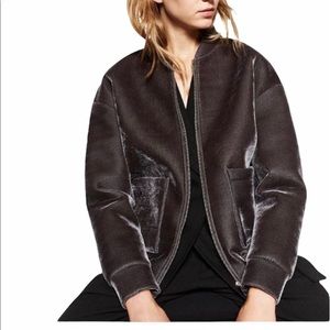 Zara Charcoal Velvet Bomber Jacket